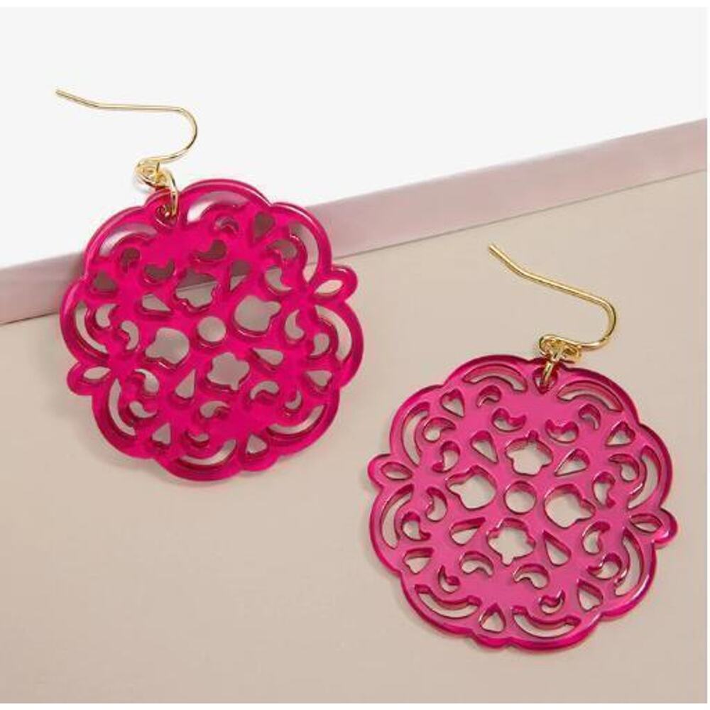 Zenzii Drop Earrings with resin drop in Allure Cut-out design - Hot Pink